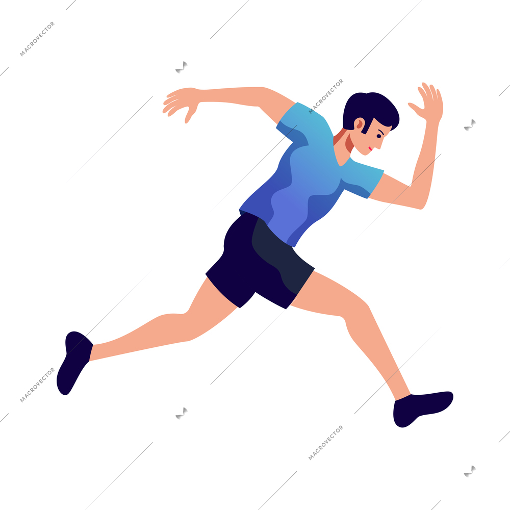 Male runner athlete in motion flat icon vector illustration