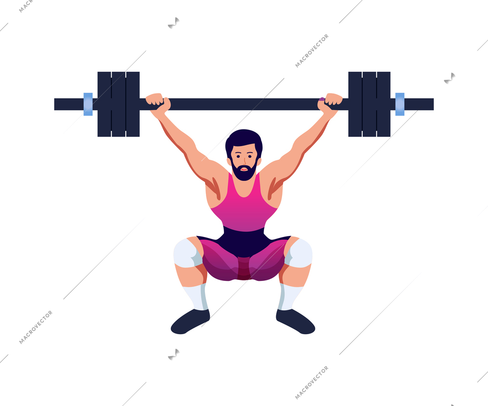 Male weightlifter lifting barbell flat icon vector illustration