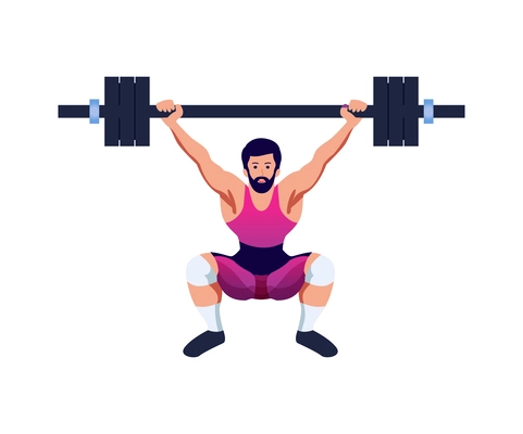 Male weightlifter lifting barbell flat icon vector illustration