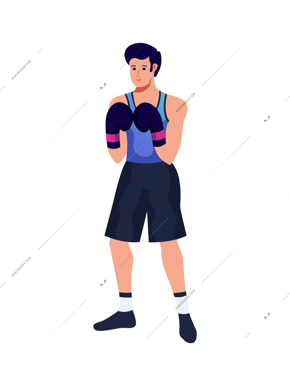 Male boxer flat character on white background vector illustration