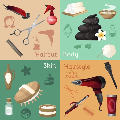 Beauty salon design concept set with haircut body skin hairstyle icons isolated vector illustration