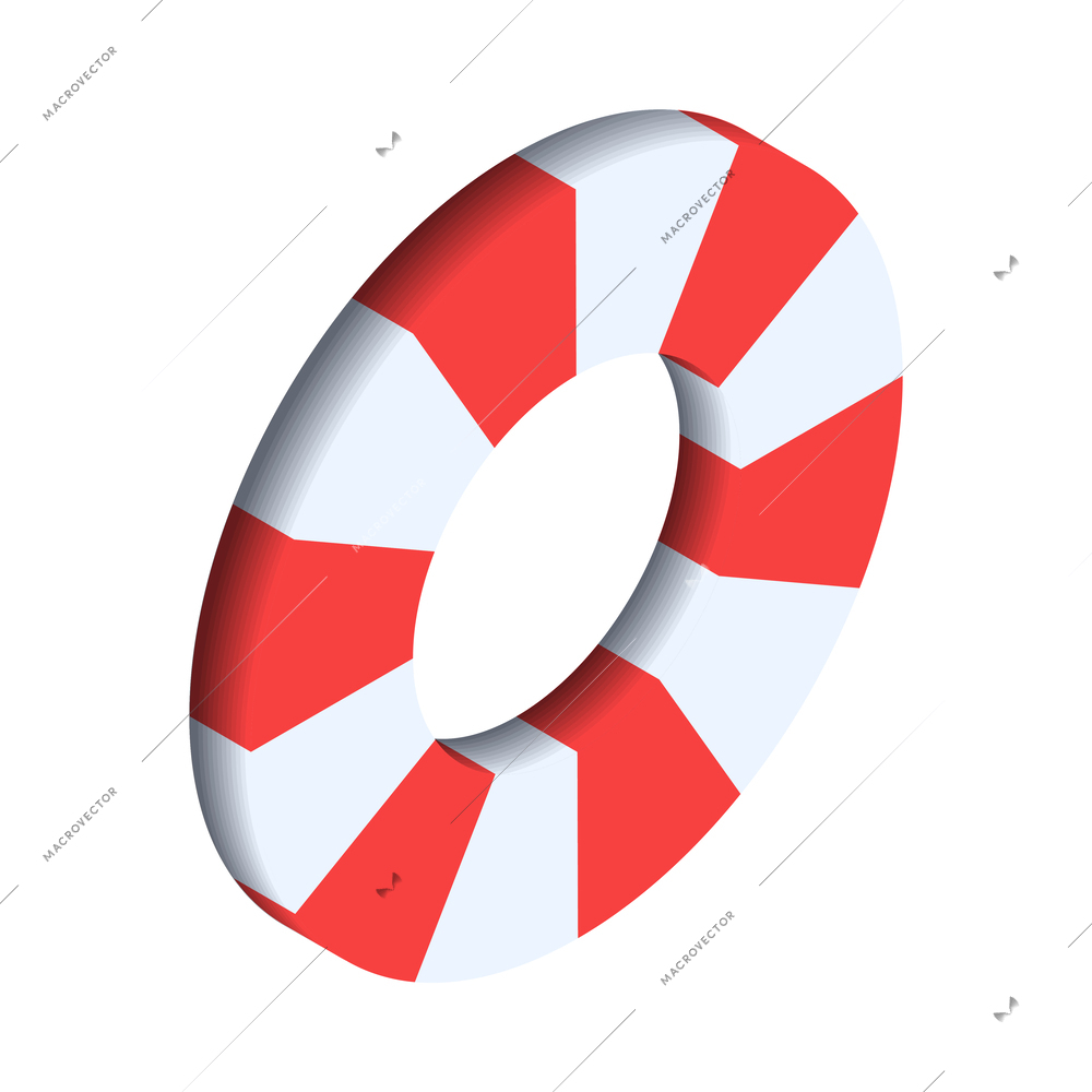 Isometric red and white lifebuoy 3d icon vector illustration