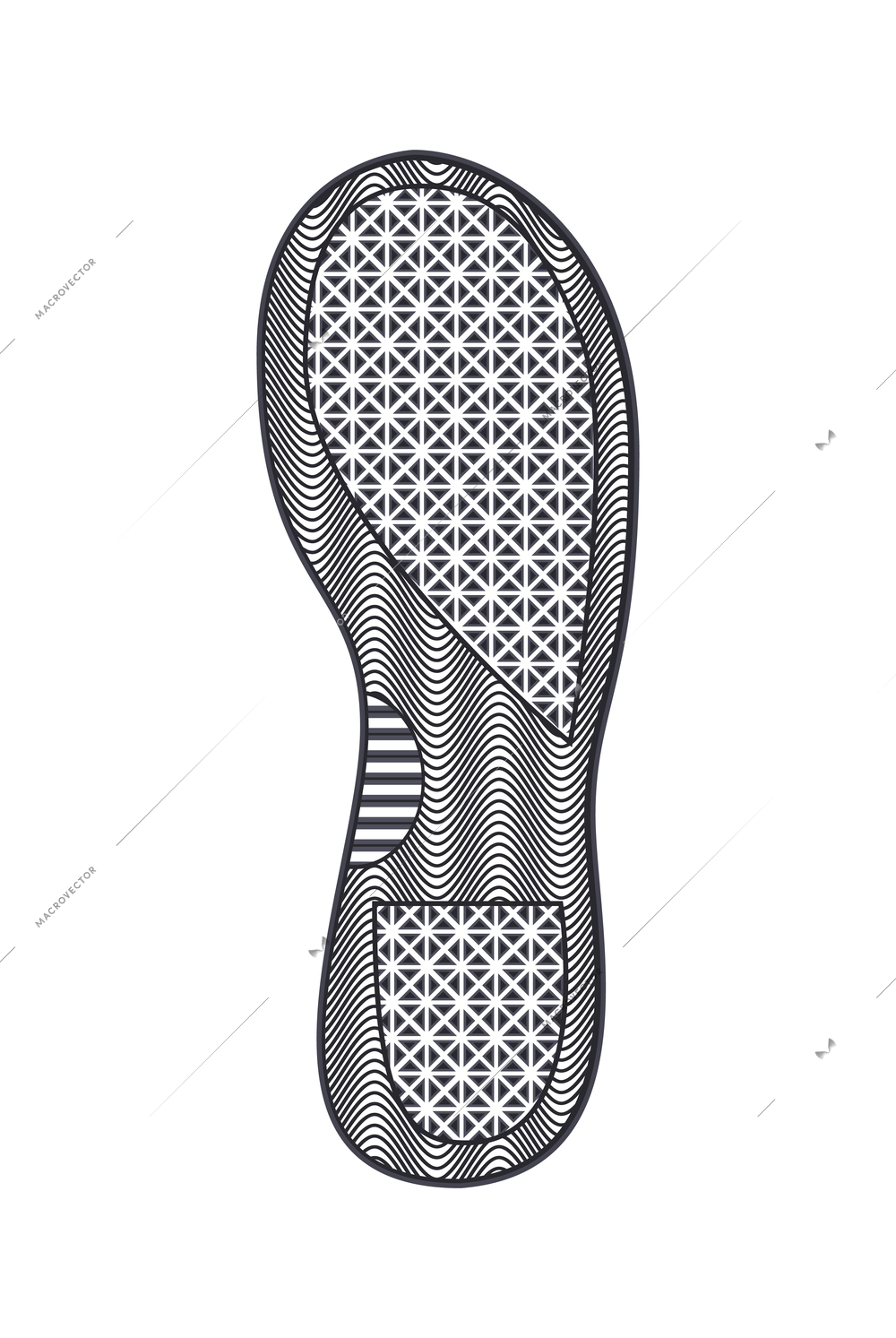 Flat monochrome sport shoe sole footprint pattern vector illustration