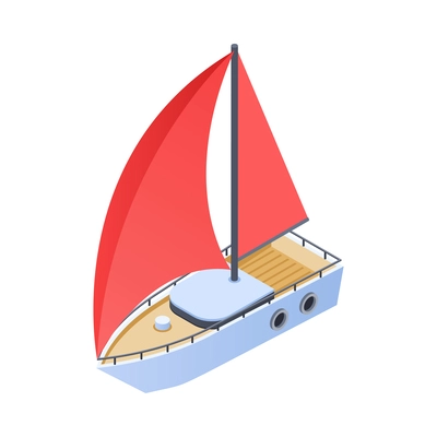 Yacht with red sail isometric icon 3d vector illustration