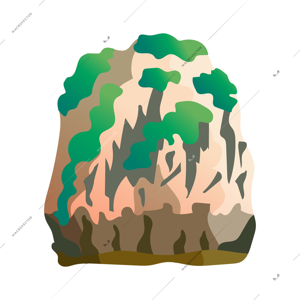 Rocky cliff with vegetation flat icon vector illustration