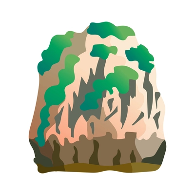 Rocky cliff with vegetation flat icon vector illustration