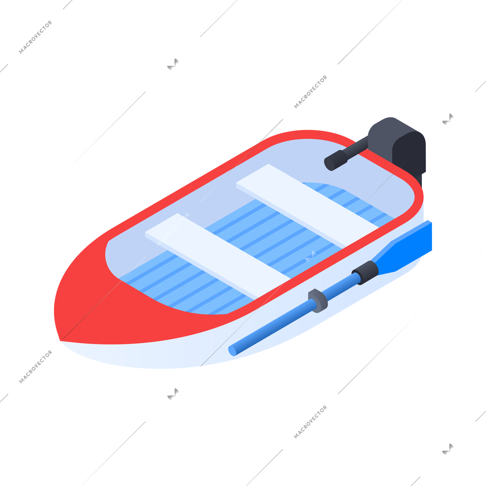 Red motor boat isometric icon 3d vector illustration