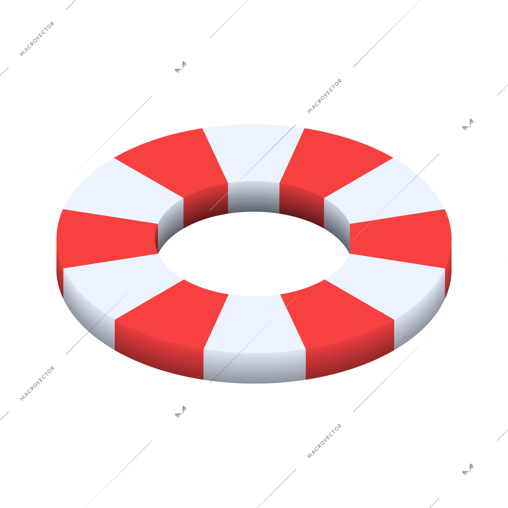 Isometric red and white lifebuoy icon isolated 3d vector illustration