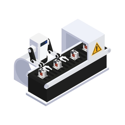 Smart industry isometric icon with innovative robotic conveyor line 3d vector illustration