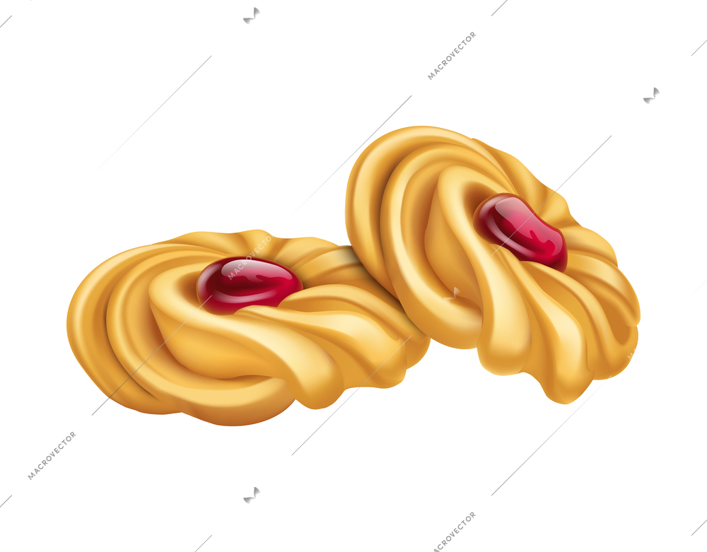 Realistic kurabie biscuits with jam vector illustration