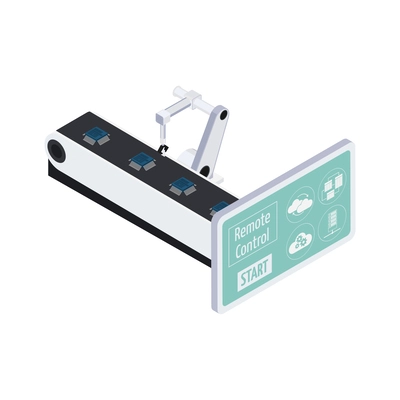 Smart industry isometric icon with remote controlled conveyor line vector illustration