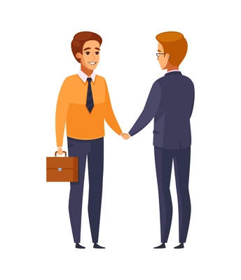 Recruitment cartoon icon with male candidate greeting hr specialist vector illustration