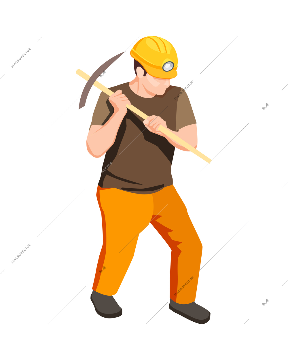 Male miner with mattock isometric icon 3d vector illustration