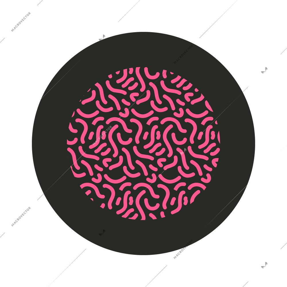 Memphis design abstract black round with pink pattern decorative element flat vector illustration