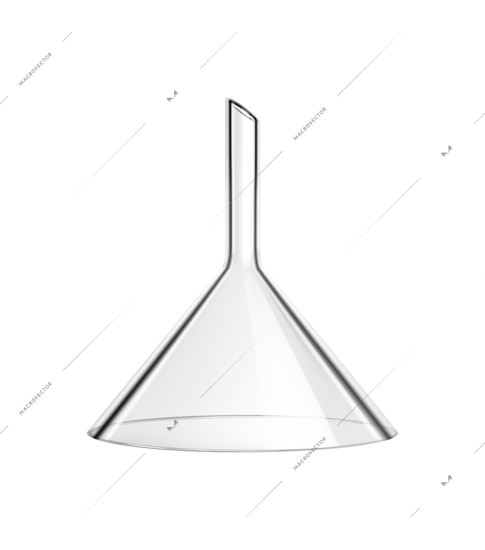 Realistic laboratory funnel on white background isolated vector illustration