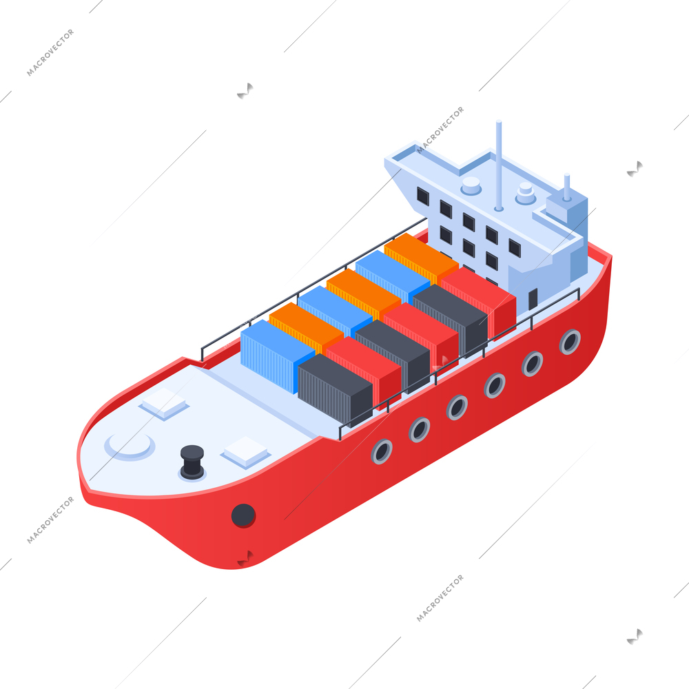 Cargo ship with colorful containers isometric icon 3d vector illustration