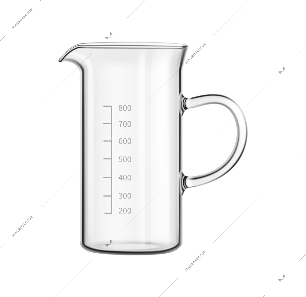 Realistic empty glass laboratory beaker with handle vector illustration