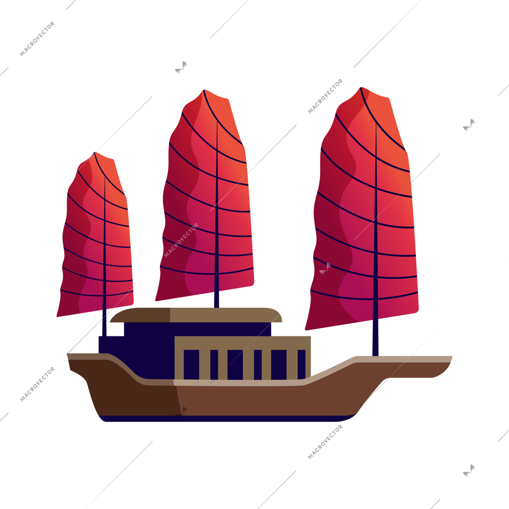 Vietnamese junk ship flat icon on white background vector illustration