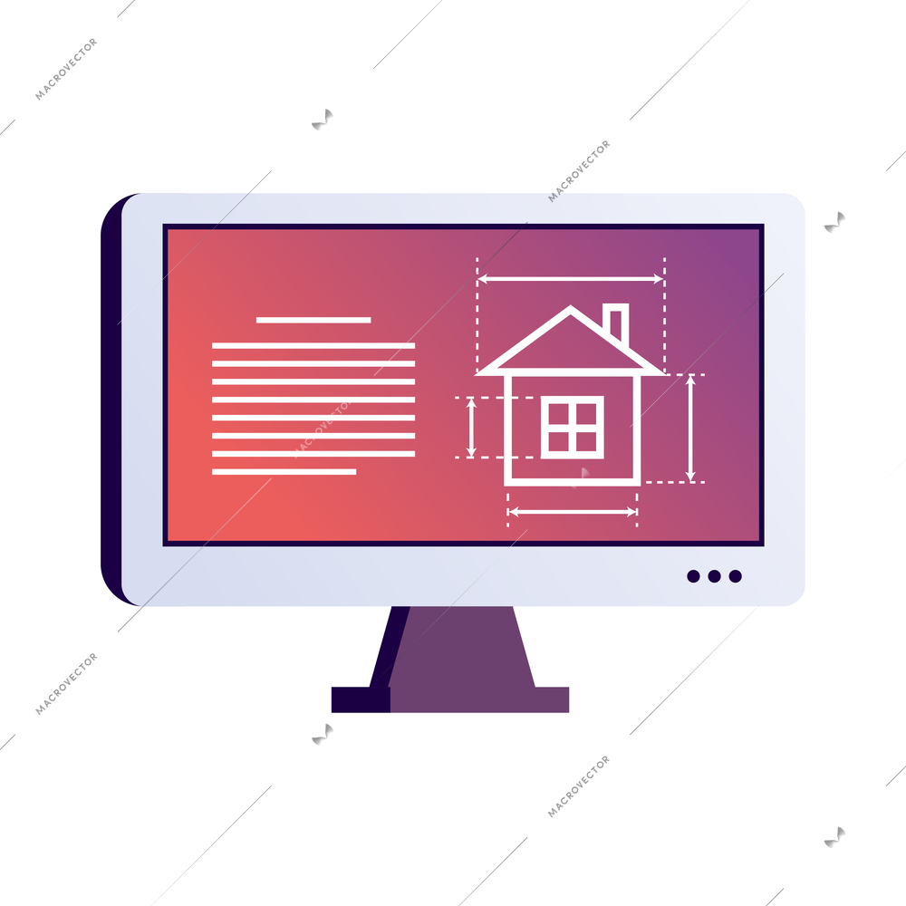 Architectural project house blueprint on computer screen flat icon vector illustration