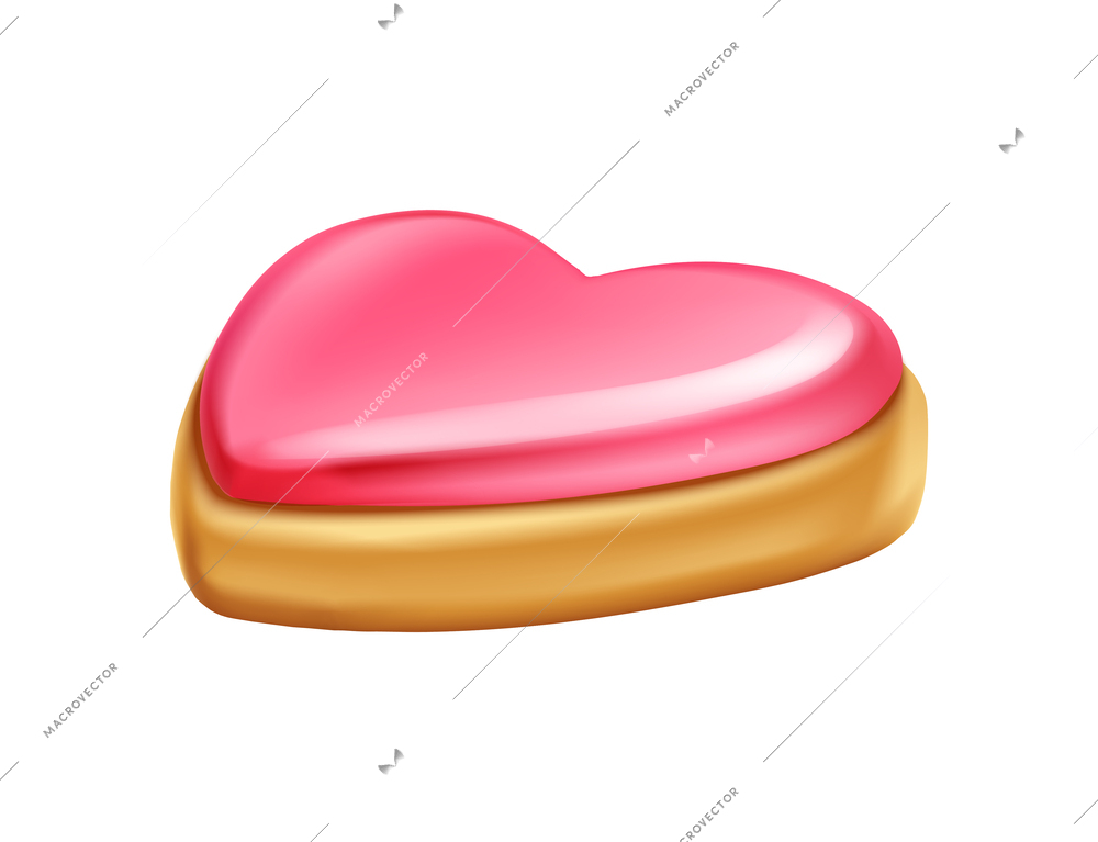 Realistic frosted heart shaped cookie on white background vector illustration