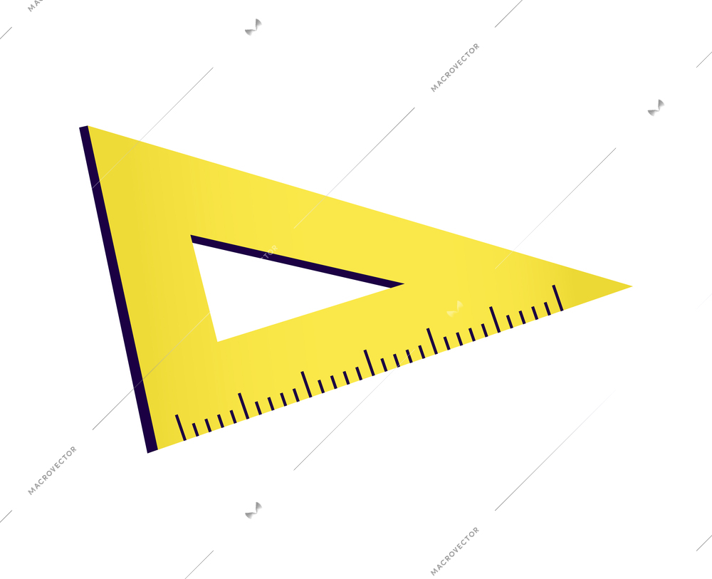 Yellow plastic geometric triangle ruler flat vector illustration