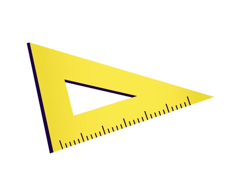 Yellow plastic geometric triangle ruler flat vector illustration