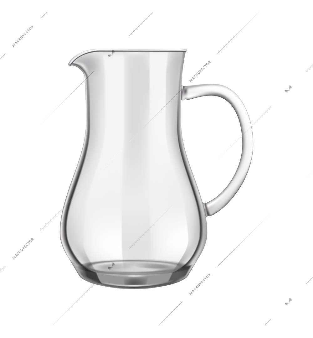 Realistic empty glass jug on white background isolated vector illustration