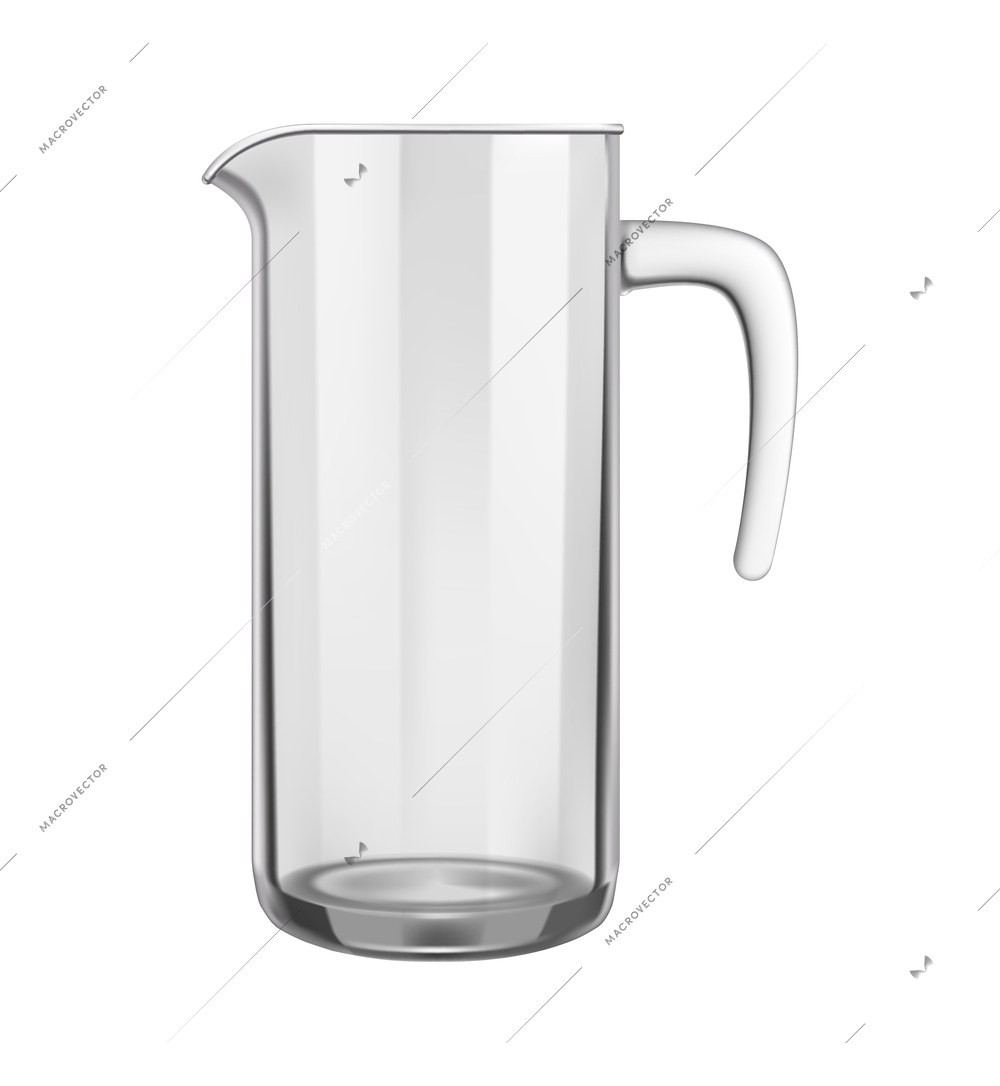 Empty glass jug isolated on white background realistic vector illustration