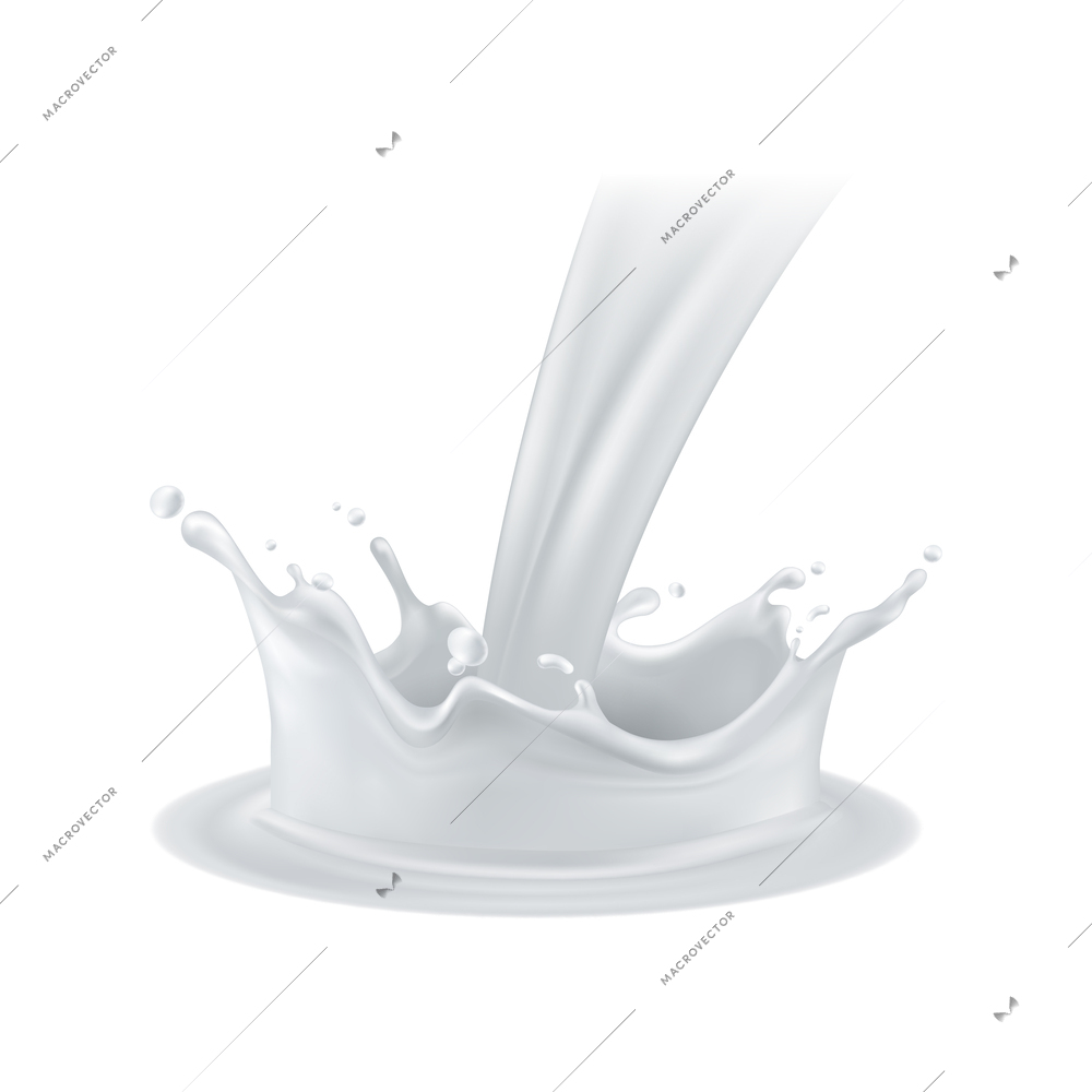 Pouring milk with splashes on white background realistic vector illustration