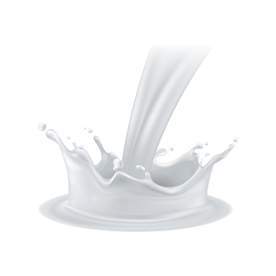 Pouring milk with splashes on white background realistic vector illustration