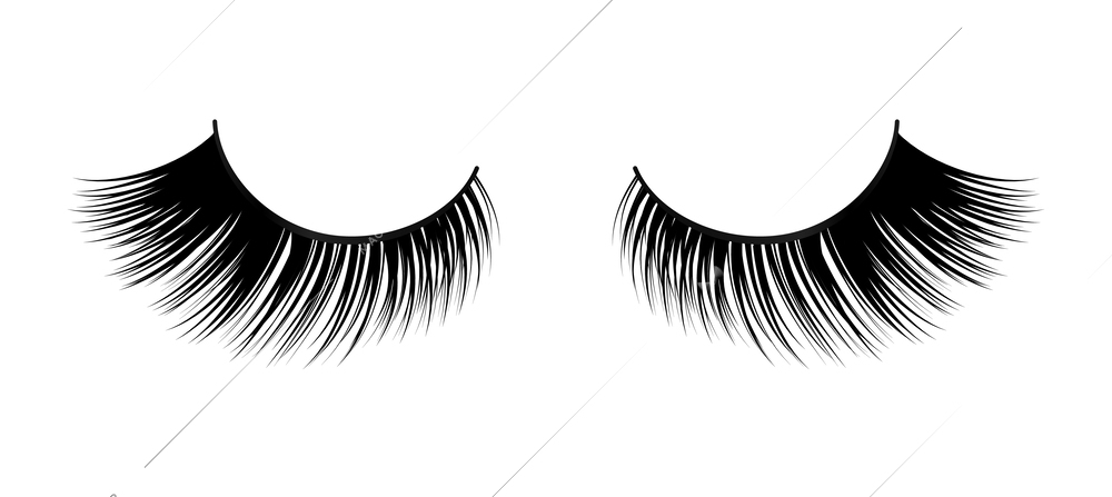 Realistic pair of long black false eyelashes isolated vector illustration