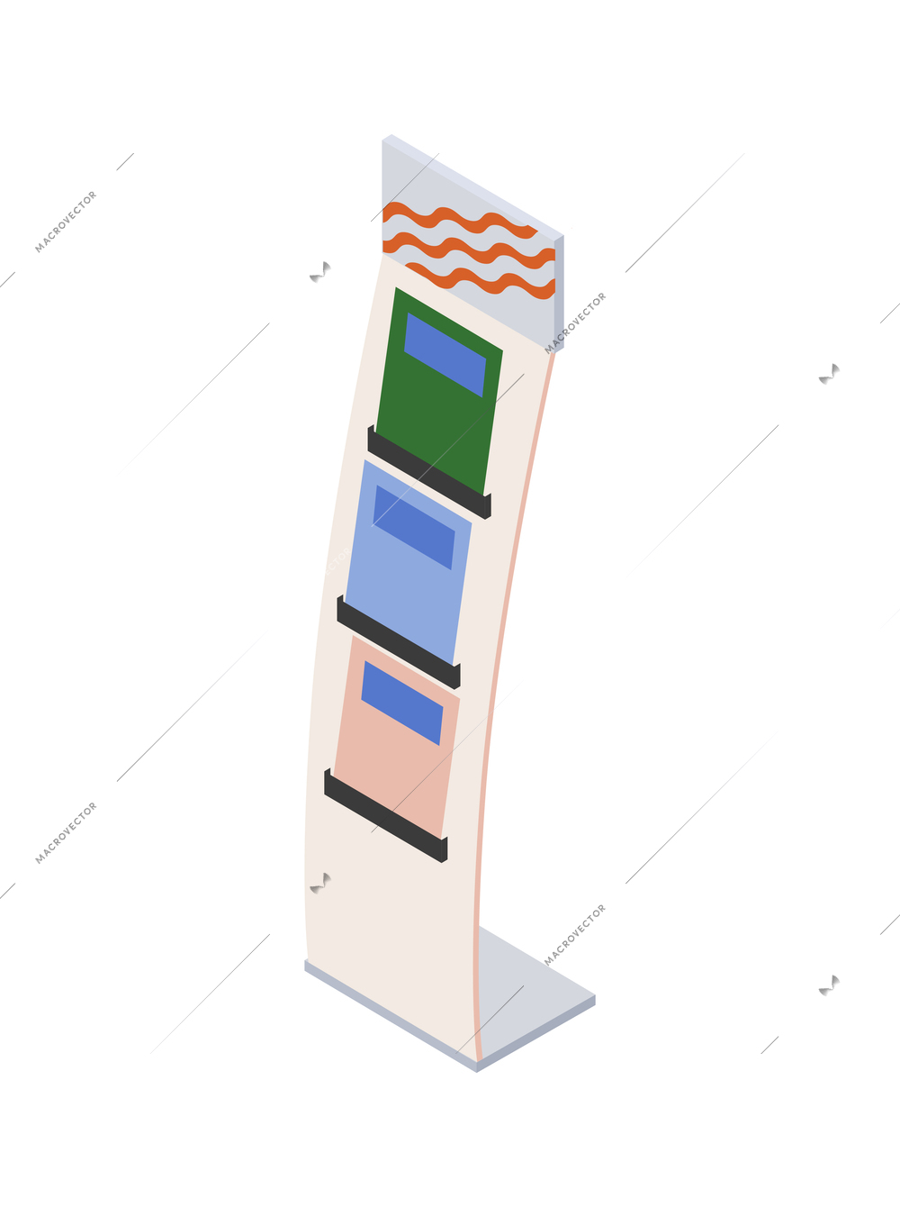 Isometric expo trade exhibition icon with rack with promotional brochures vector illustration