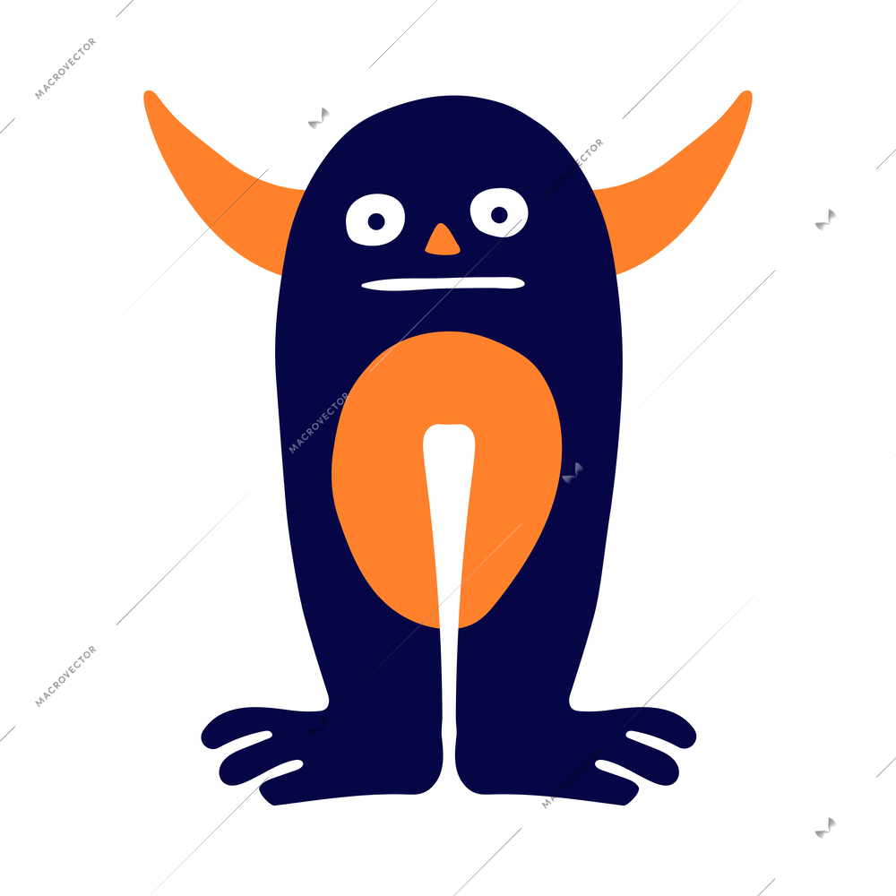 Flat funny blue and orange monster with horns vector illustration