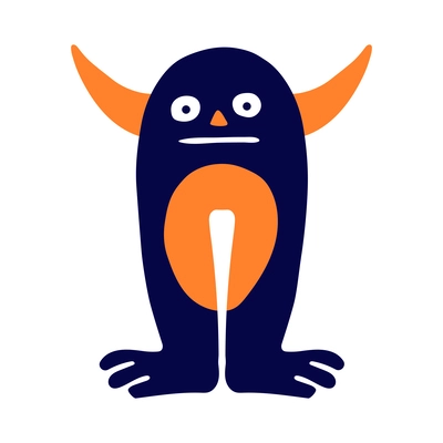 Flat funny blue and orange monster with horns vector illustration