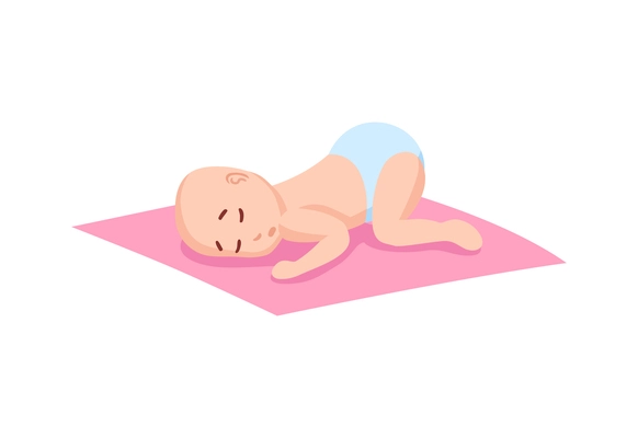 Sleeping baby in diapers flat vector illustration