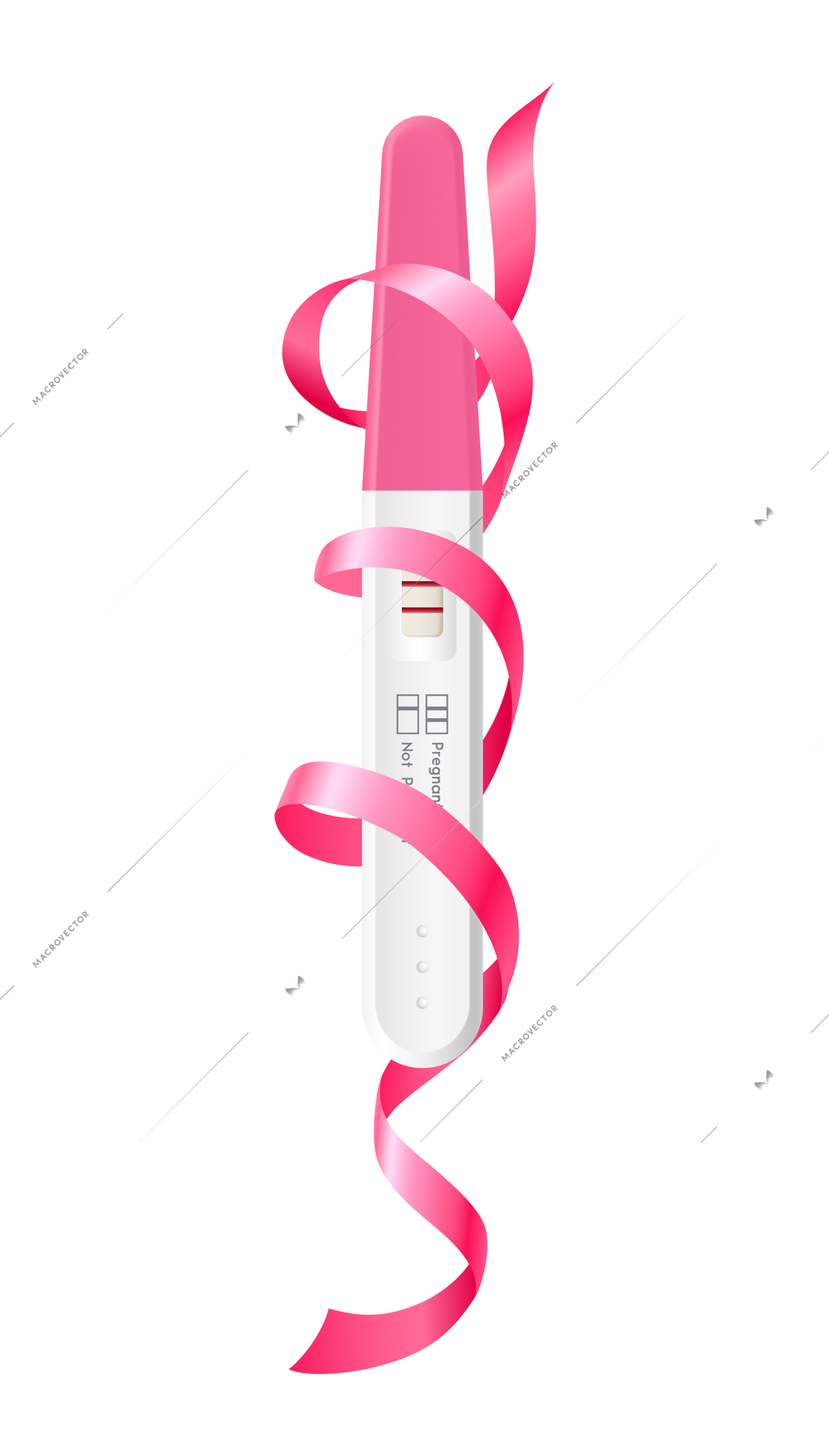 Realistic digital pregnancy test with two striped and pink ribbon vector illustration