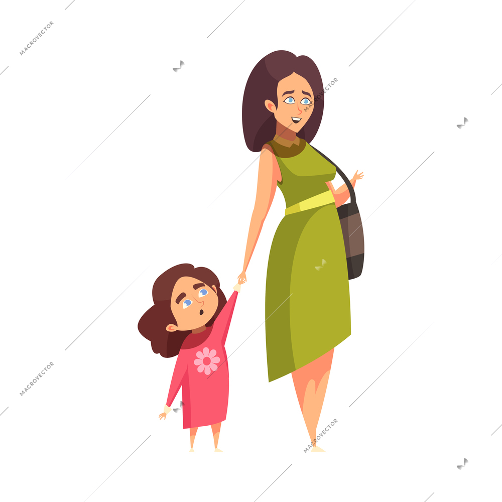 Mum with little daughter cartoon characters on white background vector illustration