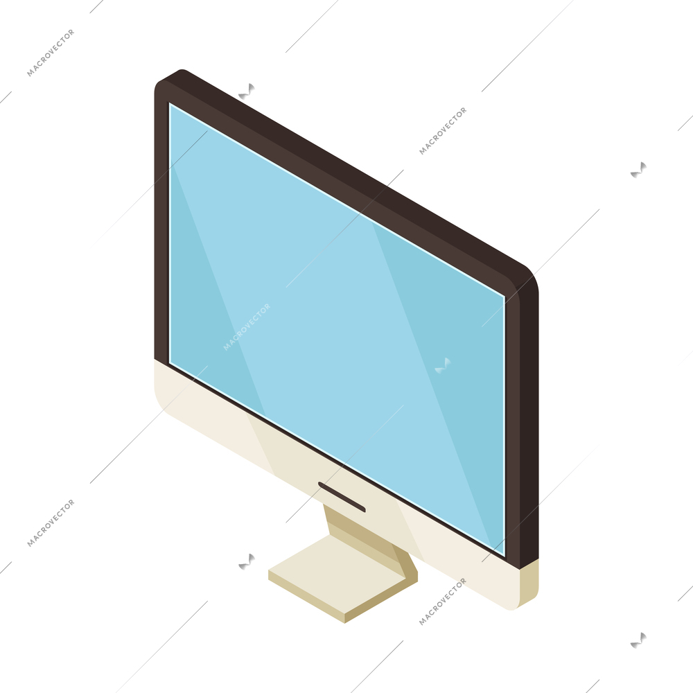 Modern computer monitor with blue screen isometric icon vector illustration