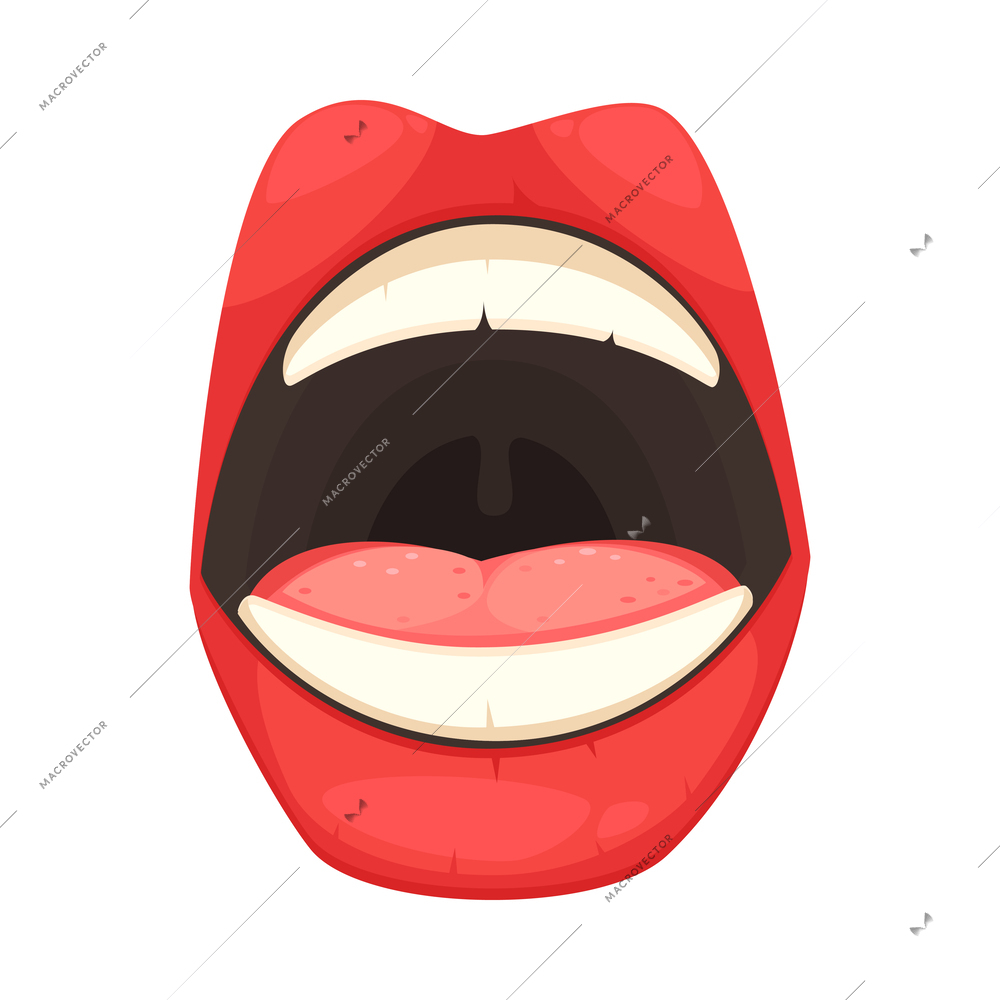 Open cute mouth with plump red female lips cartoon vector illustration