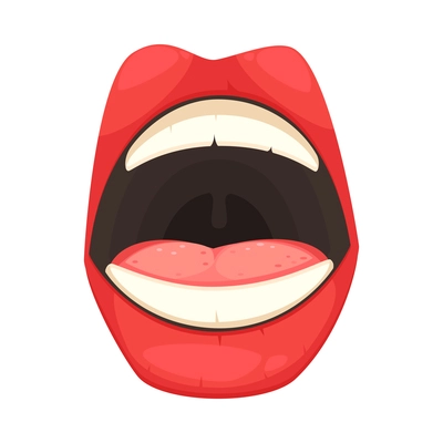 Open cute mouth with plump red female lips cartoon vector illustration