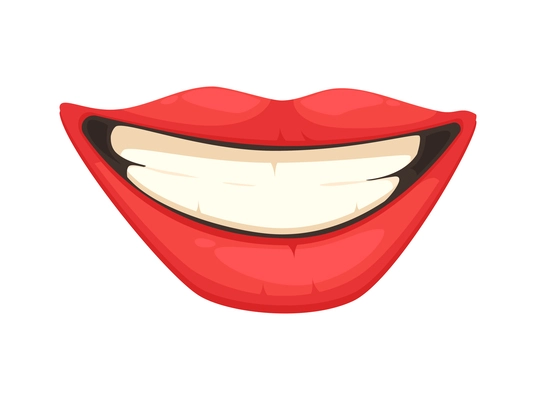 Cute smiling female mouth with red lips cartoon vector illustration