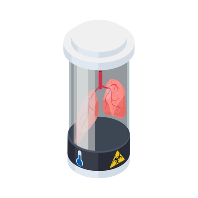 Cryonics cryogenics organ transplantation isometric icon with human lungs in container vector illustration