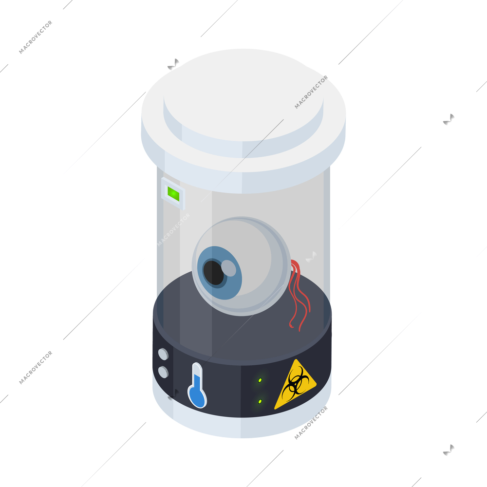 Cryonics cryogenics organ transplantation isometric icon with human eye in container vector illustration