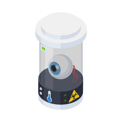 Cryonics cryogenics organ transplantation isometric icon with human eye in container vector illustration