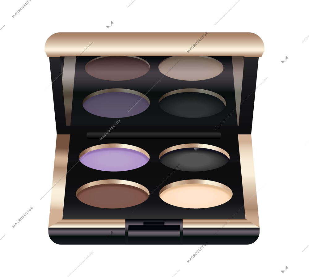 Realistic open eyeshadow palette with four colors in golden box vector illustration