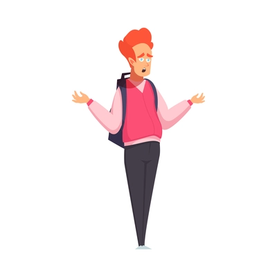 Bored confused red haired man standing in queue cartoon vector illustration