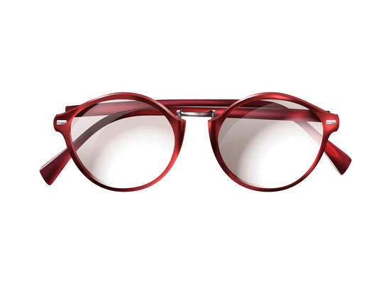 Realistic glasses in red frames on white background vector illustration