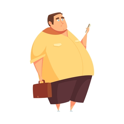 Bored plump man standing in queue with smartphone cartoon vector illustration