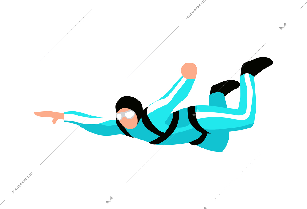 Skydiving flat icon with male skydivier during jump on white background vector illustration