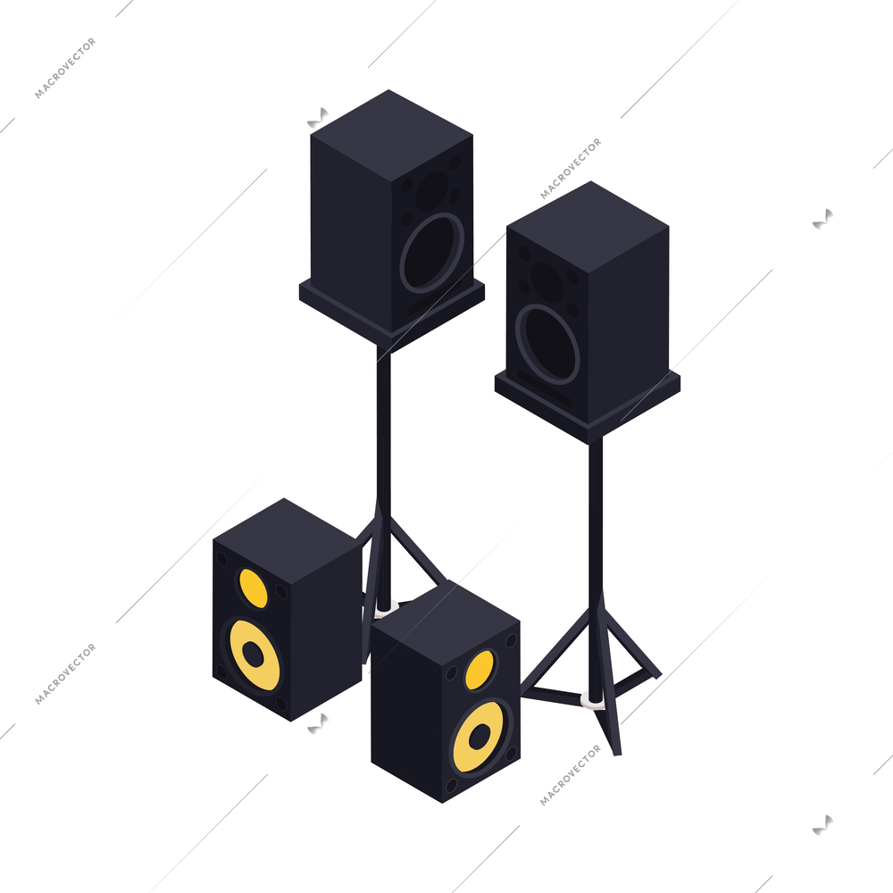 Speakers for professional music recording studio 3d isometric icon vector illustration